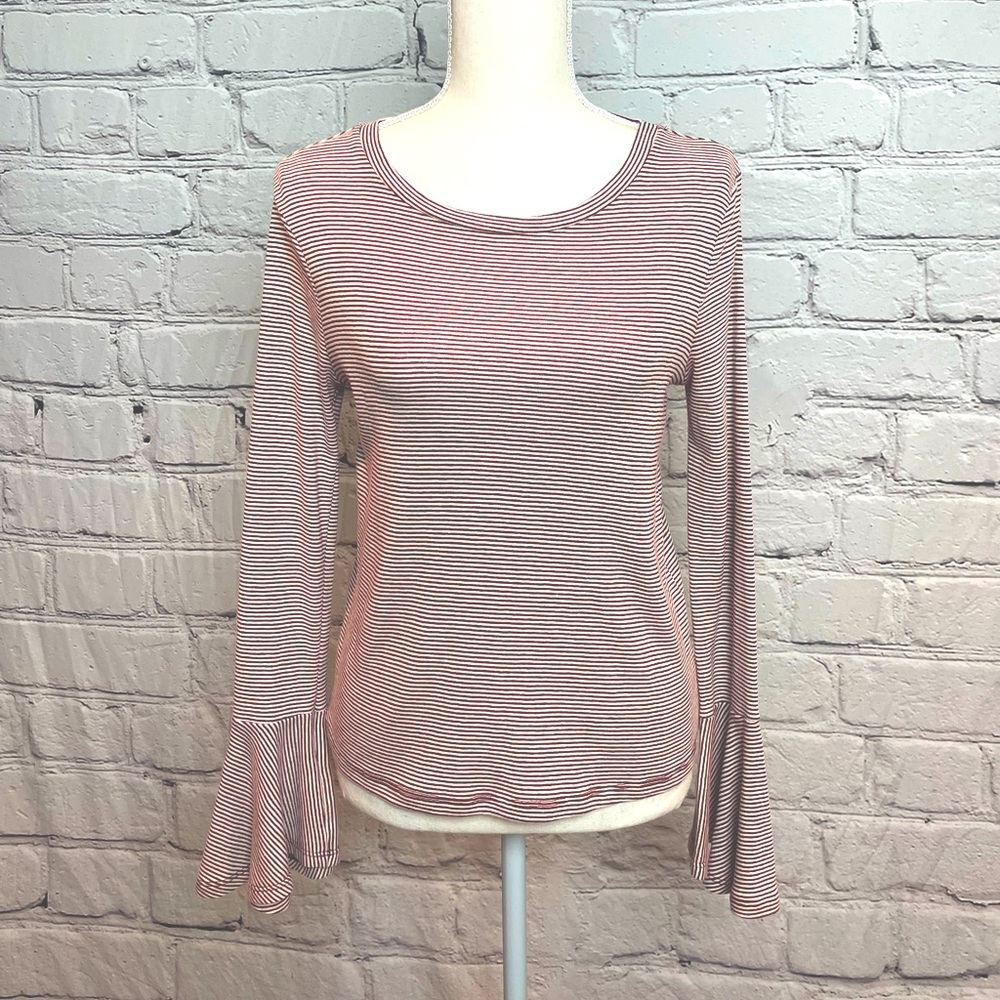 Ro & De Long Sleeve Red & White Striped Shirt with Bell Cuffs